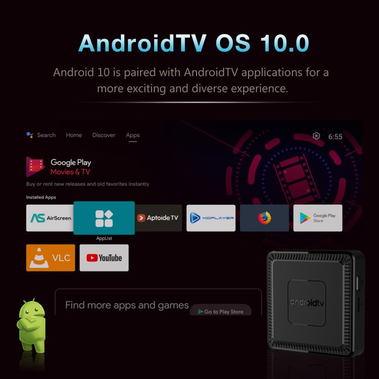 Q7 4K UHD Android 10 Smart TV Box with Remote Control, Allwinner H313 Quad-Core, 2GB+8GB