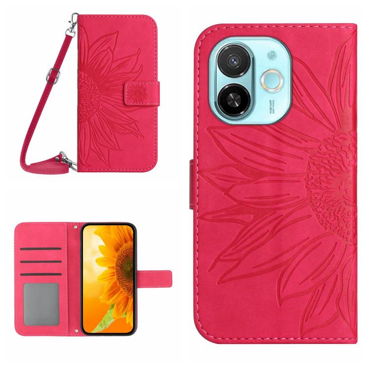Skin Feel Sun Flower Embossed Flip Leather Phone Case with Lanyard