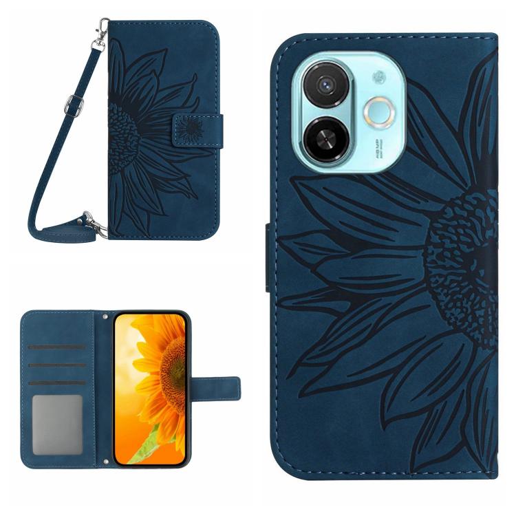 Skin Feel Sun Flower Embossed Flip Leather Phone Case with Lanyard