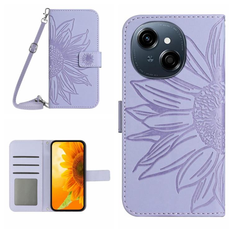 Skin Feel Sun Flower Embossed Flip Leather Phone Case with Lanyard