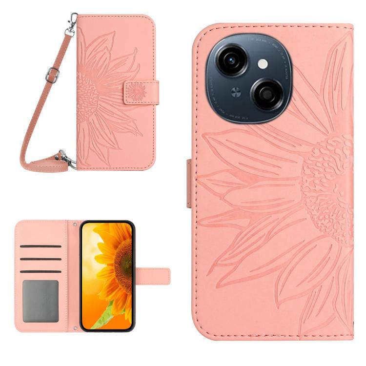 Skin Feel Sun Flower Embossed Flip Leather Phone Case with Lanyard