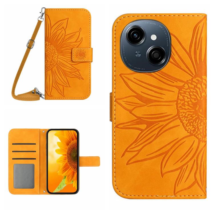 Skin Feel Sun Flower Embossed Flip Leather Phone Case with Lanyard