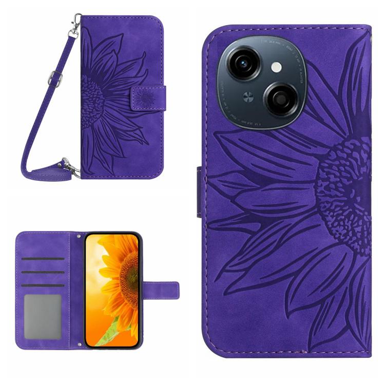Skin Feel Sun Flower Embossed Flip Leather Phone Case with Lanyard