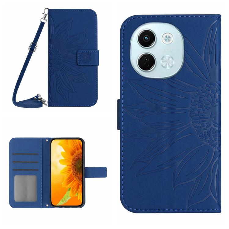 Skin Feel Sun Flower Embossed Flip Leather Phone Case with Lanyard