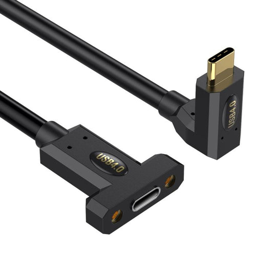 Type-C Straight Elbow to Type-C Female Screw Fixed Panel Extension Cable with Ear, 0.3m, 0.6m, 1m, 1.8m