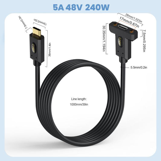 Type-C Male Straight to Type-C Female Screw Fixed Panel Extension Cable with Ear, 0.3m, 0.6m, 1m, 1.8m