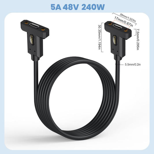 USB4 Type-C Female Ear to Type-C Female Ear Screw Fixed Panel Extension Cable, 0.3m, 0.6m, 1m, 1.8m