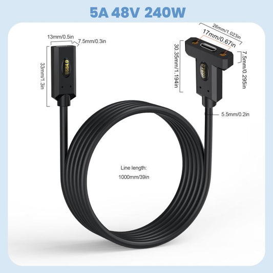 USB4 Type-C Female to Type-C Female Ear Screw Fixed Panel Extension Cable, 0.3m, 0.6m, 1m, 1.8m
