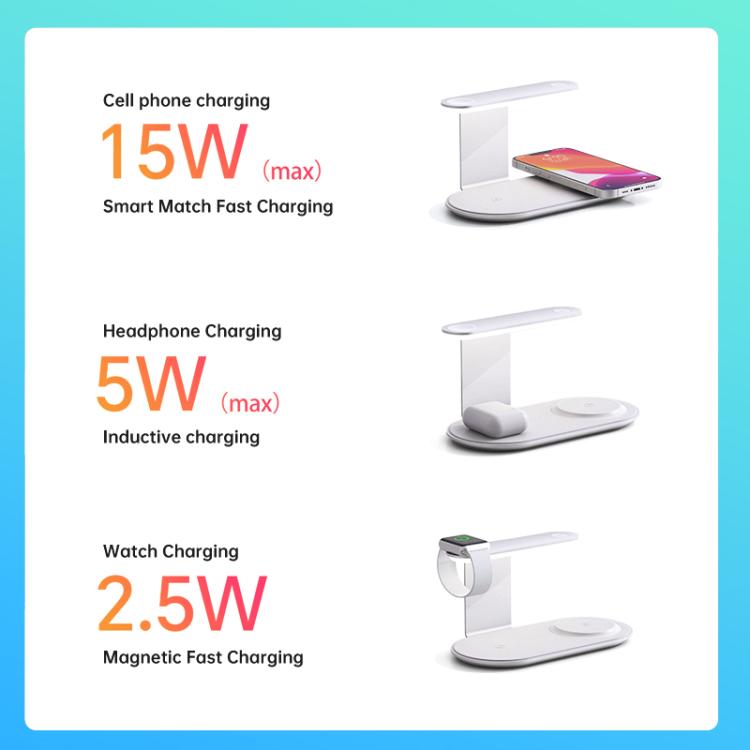 V2206 3 in 1 15W Wireless Charger with Night Light, V2206 (Black), V2206 (Silver)