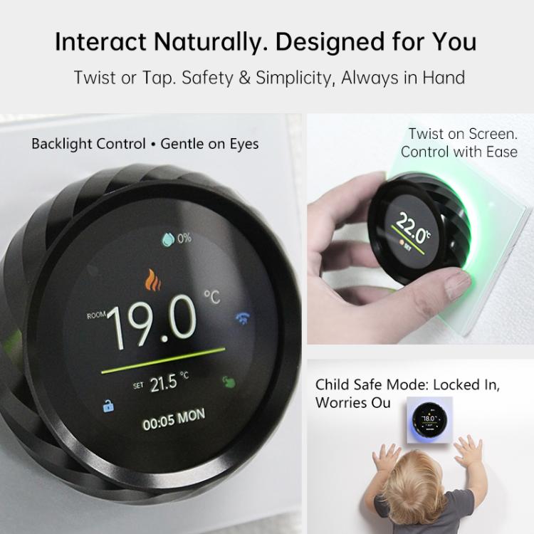 1.6 inch TFT Color Screen Threaded Knob Thermostat, BHT-2007-P16-GA Water Heating, BHT-2007-P16-GB Electric Heating, BHT-2007-P16-GC Boiler Heating
