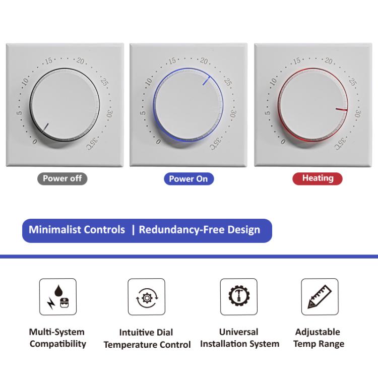 Smart Home Screenless Knob Thermostat with Dual Color LED Indicator, BHT-101GAL Water Heating, BHT-101GBL Electric Heating, BHT-101GCL Boiler Heating