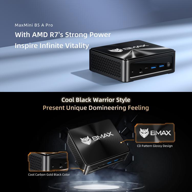 BMAX B5A Pro Windows 11 Mini PC, AMD Ryzen 7 CPU, Support 3 Monitors Output