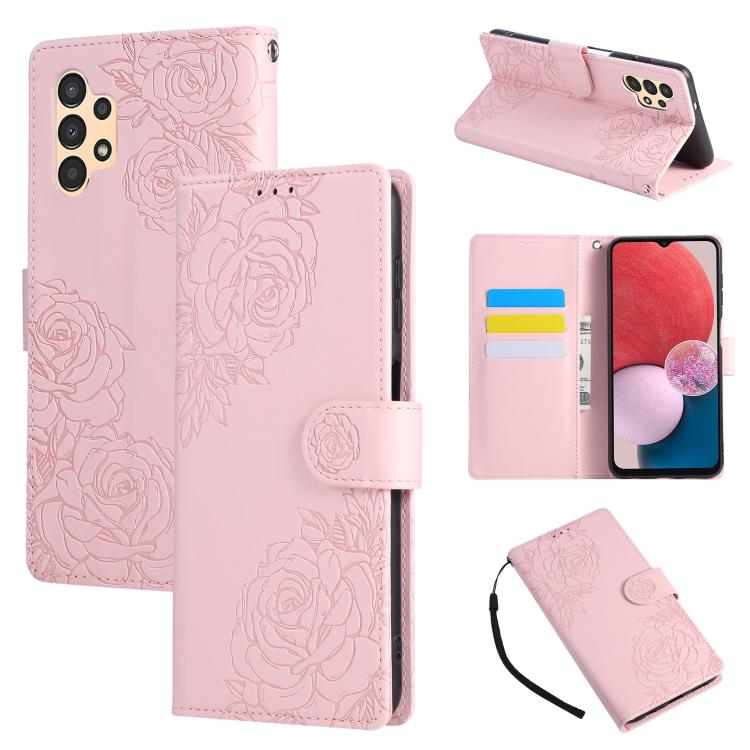 Rose Flower Embossed 3-Card Slots Leather Phone Case, For Samsung Galaxy A73 5G, For Samsung Galaxy A33 5G, For Samsung Galaxy A13 4G / 5G