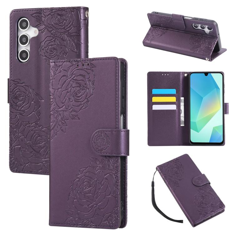 Rose Flower Embossed 3-Card Slots Leather Phone Case, For Galaxy A08 / A07 4G / 5G, For Galaxy A18 / A17 4G / 5G, For Samsung Galaxy A57 5G, For Samsung Galaxy A37 5G / A36 5G, For Samsung Galaxy A06, For Samsung Galaxy A56 5G, For Samsung Galaxy A26 5...