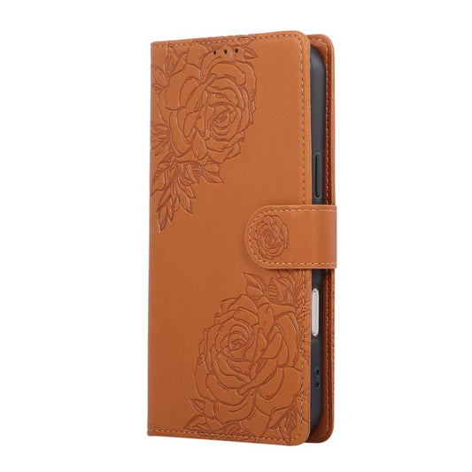 Rose Flower Embossed 3-Card Slots Leather Phone Case