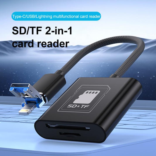 2 in 1 SD + TF Card Slot Reader, Type-C, USB+8 Pin