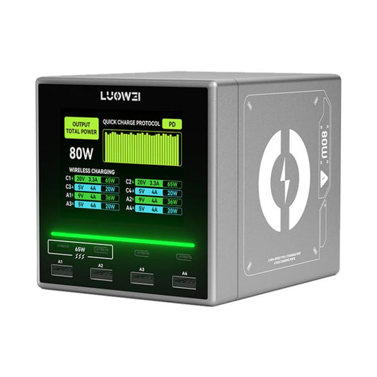 LUOWEI LW-U1 Mini 80W Raptor 8 Ports USB Type-C Color Screen Charger Station