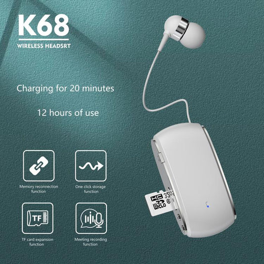 K68 Card Business Collar Clip Type Single Ear Bluetooth Earphones