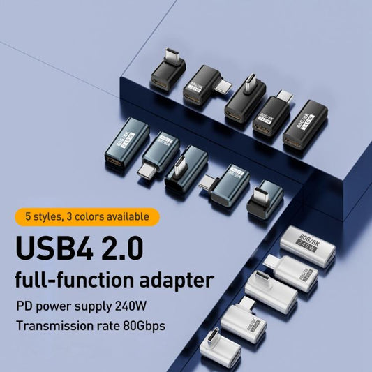 240W 80Gbps USB4 2.0 Type-C Full Function Adapter, Side Bend, 3D Bend, Female to Female, Straight Head, Mid Bend