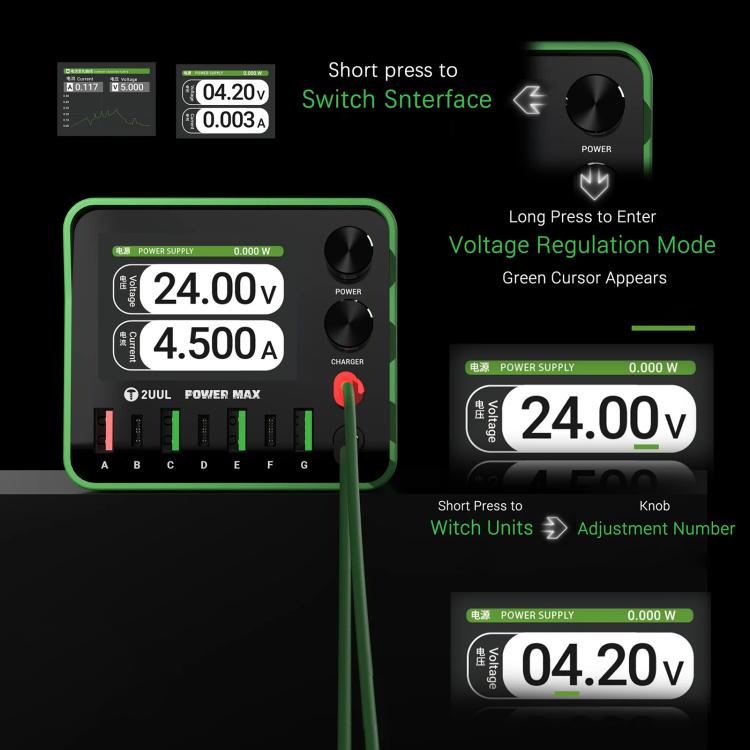 2UUL PC01 POWER MAX 200W Multi-Port Charger Adjustable Voltage Power Supply, US Plug, EU Plug