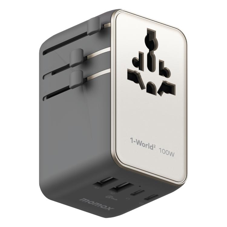 MOMAX UA23 1-World 2 4-Port Mini Universal Travel GaN Charger 100W with Dual AC, UA23D, UA23L