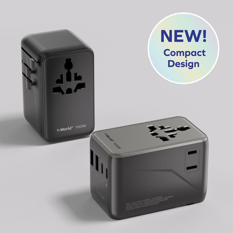 MOMAX UA23 1-World 2 4-Port Mini Universal Travel GaN Charger 100W with Dual AC, UA23D, UA23L