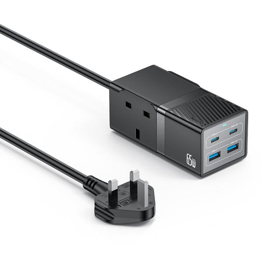 Yesido MC38 65W 6 In 1 Dual Type-C and Dual USB-A with 2 Socket GaN Fast Charging Power Socket