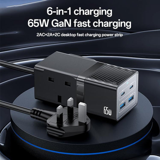 Yesido MC38 65W 6 In 1 Dual Type-C and Dual USB-A with 2 Socket GaN Fast Charging Power Socket