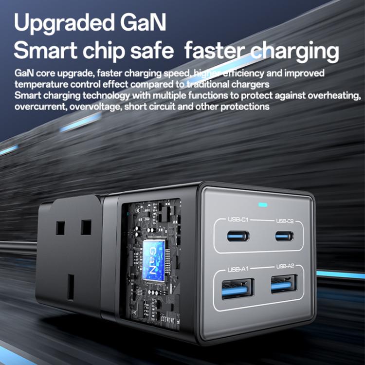 Yesido MC38 65W 6 In 1 Dual Type-C and Dual USB-A with 2 Socket GaN Fast Charging Power Socket