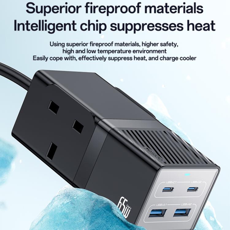 Yesido MC38 65W 6 In 1 Dual Type-C and Dual USB-A with 2 Socket GaN Fast Charging Power Socket