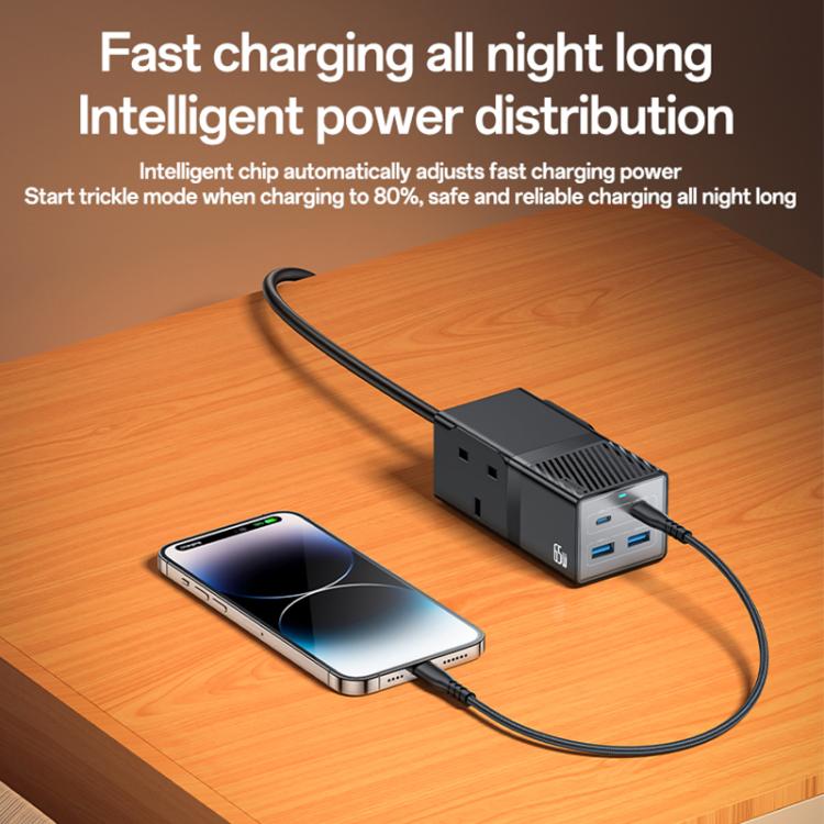 Yesido MC38 65W 6 In 1 Dual Type-C and Dual USB-A with 2 Socket GaN Fast Charging Power Socket