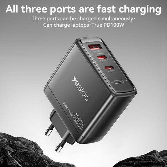 Yesido YC142 PD100W 2 USB-C , USB-A Three Ports GaN Fast Charger