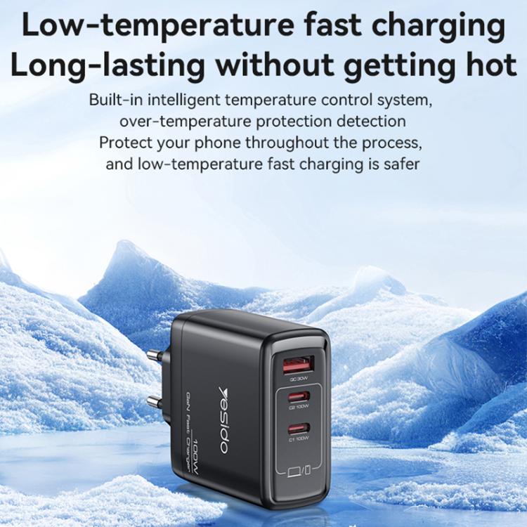 Yesido YC142 PD100W 2 USB-C , USB-A Three Ports GaN Fast Charger