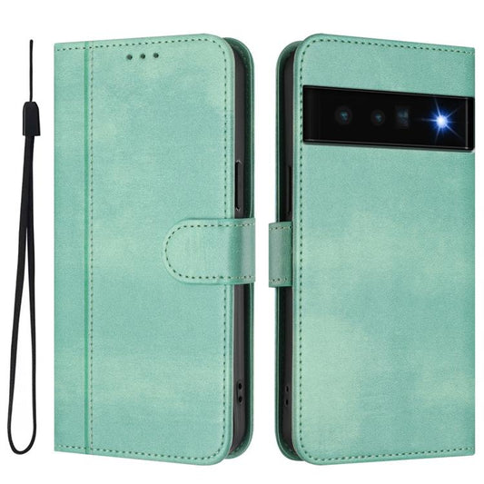 Line Splicing Buckle Retro Leather Phone Case, For Google Pixel 6 Pro, For Google Pixel 6, For Google Pixel 5a 5G