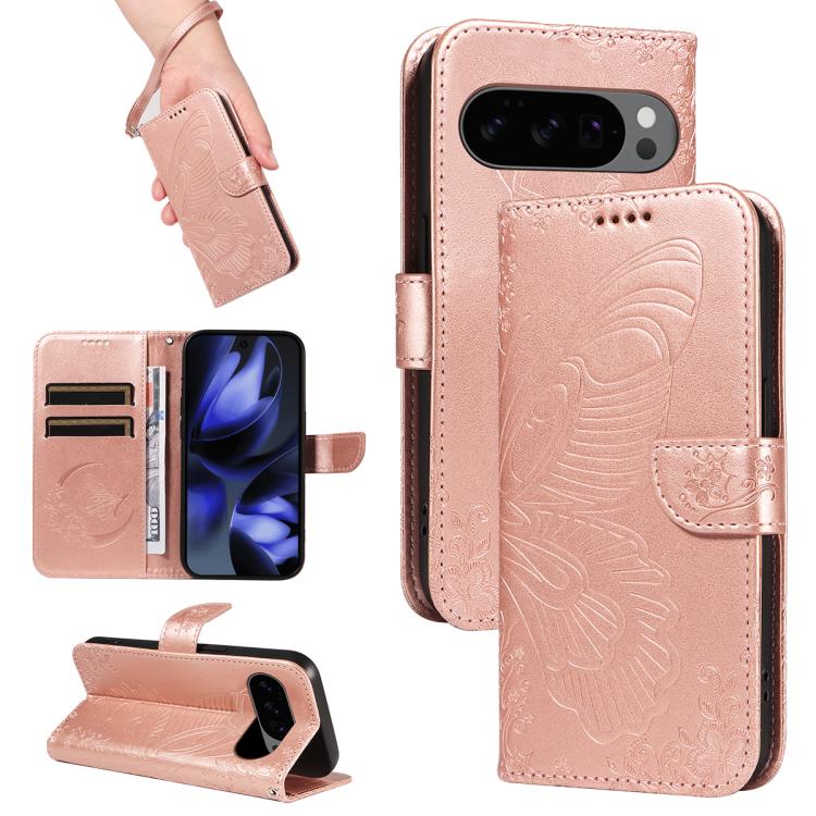 Swallowtail Butterfly Embossed Leather Phone Case, For Google Pixel 10a, For Google Pixel 10 Pro XL 5G Global, For Google Pixel 10 5G / 10 Pro 5G Global