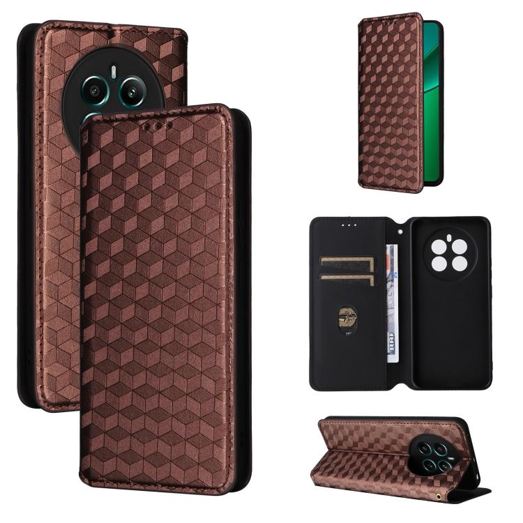 Cubic Grid Texture Flip Leather Phone Case, For Realme 14 5G Global, For Realme P3 Ultra 5G, For Realme 14 Pro Lite 5G, For Realme Neo7x 5G / P3 5G, For Realme P3 Pro 5G, For Realme 14 Pro+ 5G, For Realme 14 Pro 5G, For Realme 14X 5G / C75 4G / V60 Pro...