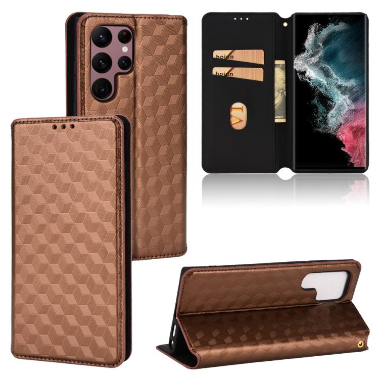 Cubic Grid Texture Flip Leather Phone Case