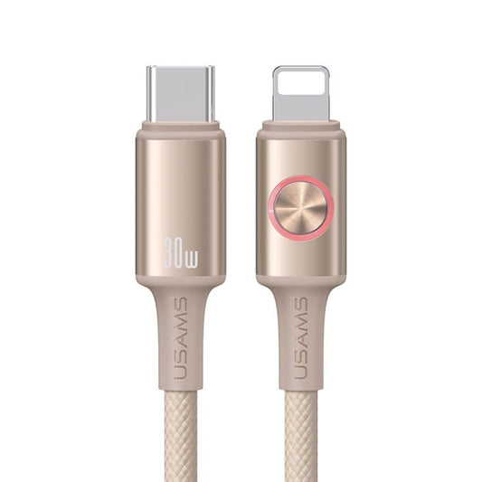 USAMS SJ753 30W Type-C to 8 Pin Aluminum Alloy Data Cable with Colorful Light, Length: 1.2m, SJ753USB01, SJ753USB02