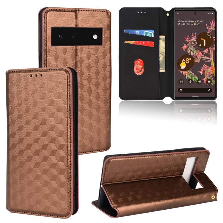 Cubic Grid Texture Flip Leather Phone Case, For Google Pixel 6