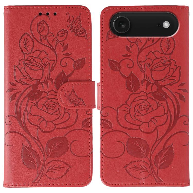 Rose Butterfly Embossed Leather Phone Case, For iPhone 18 Pro / 17 Pro, For iPhone 18 Pro Max / 17 Pro Max, For iPhone 17e / 16e, For iPhone 17, For iPhone Air