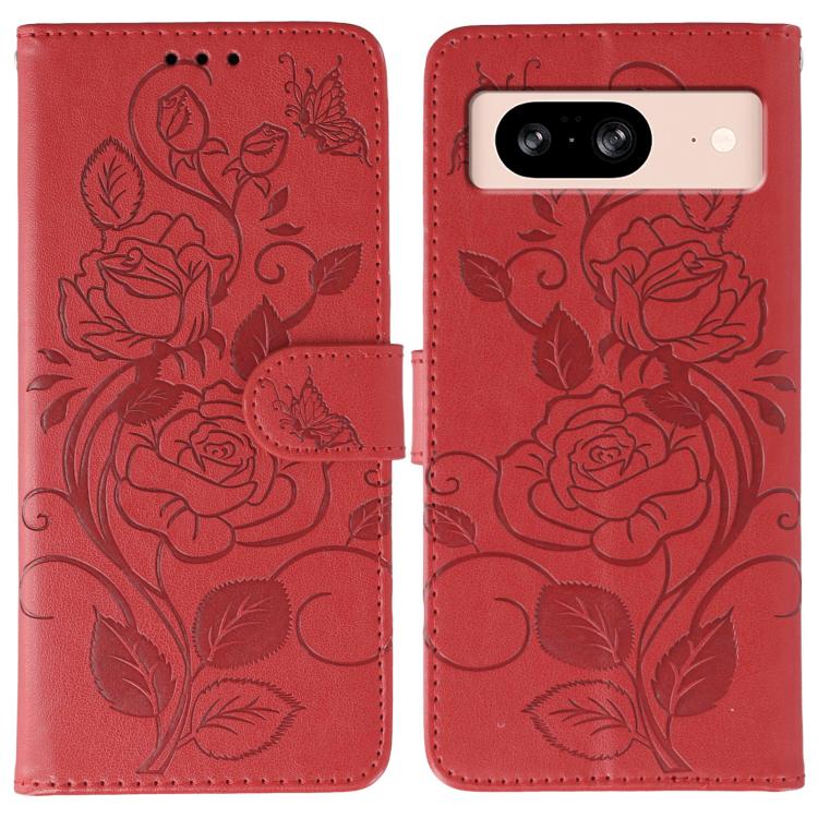 Rose Butterfly Embossed Leather Phone Case, For Google Pixel 10 Pro XL, For Google Pixel 9a, For Google Pixel 9 Pro, For Google Pixel 8a, For Google Pixel 8 Pro, For Google Pixel 8