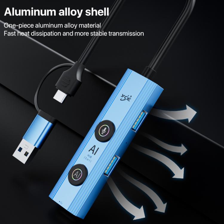 YCE V295B 5 in 1 USB3.0 / Type-C HUB Adapter AI Docking Station, V295B