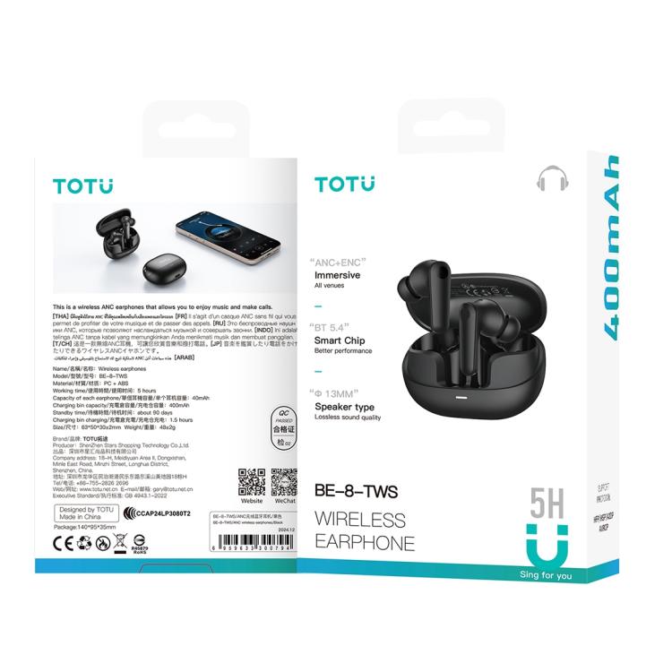 TOTU BE-8-TWS Bluetooth 5.4 Wireless Bluetooth Earphone