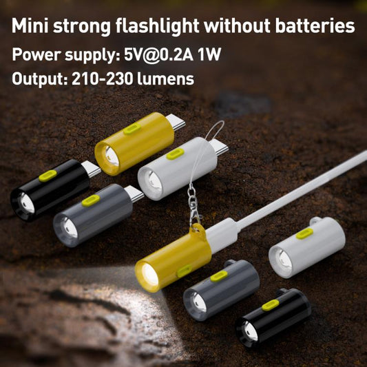 Type-C Port Portable Outdoor Ultra-Low Power 210-230LM Flashlight, Type-C Male, Type-C Female