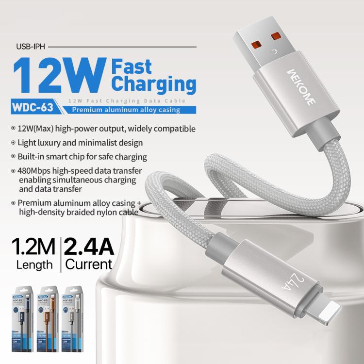 WK WDC-63i 12W USB to 8 Pin Fast Charging Data Cable, Length: 1.2m, WDC-63i