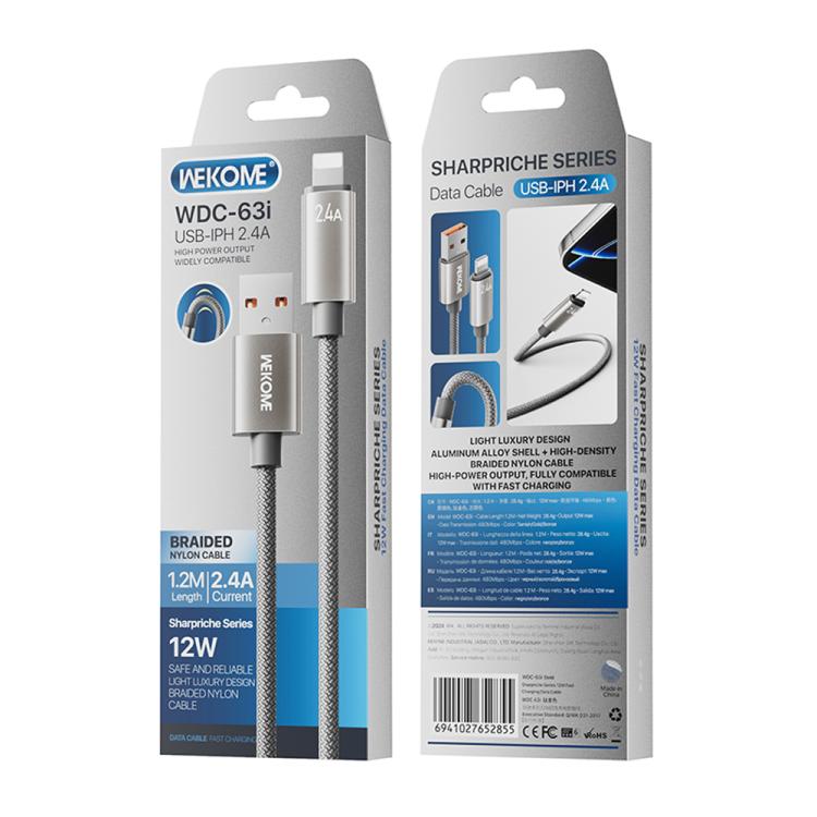 WK WDC-63i 12W USB to 8 Pin Fast Charging Data Cable, Length: 1.2m, WDC-63i