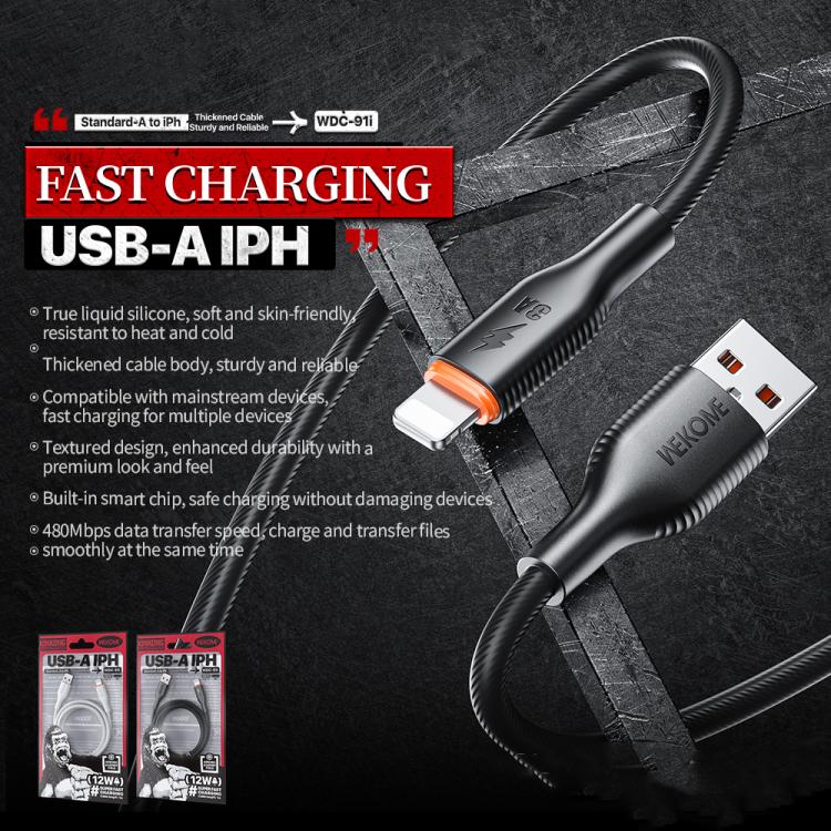 WK WDC-91i 12W USB to 8 Pin Silicone Data Cable, Length: 1.2m
