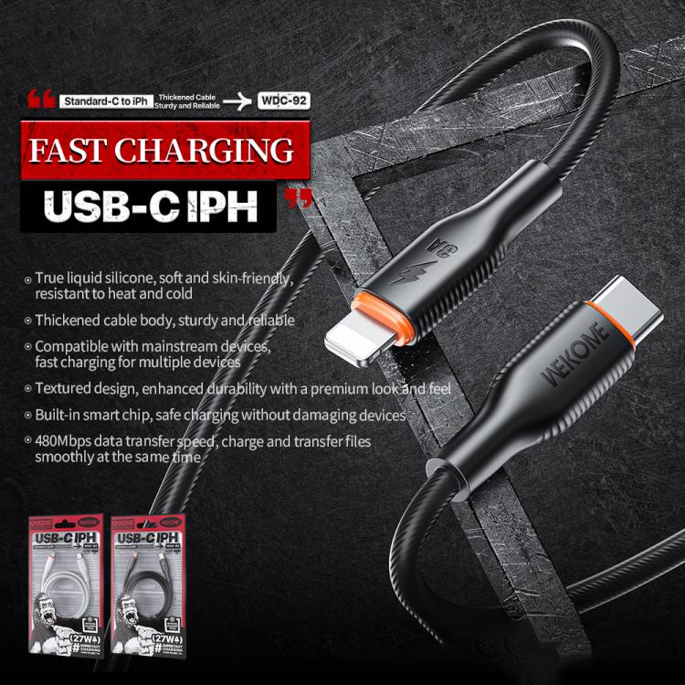 WK WDC-92 PD27W Type-C to 8 Pin Silicone Data Cable, Length: 1.2m, WDC-92