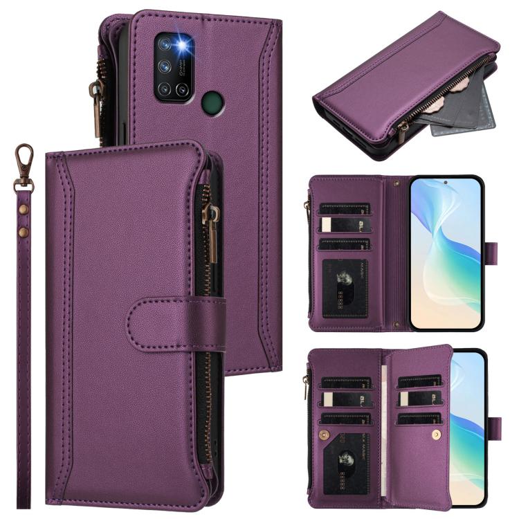 Magnetic Closure 9 Card Slots Zipper Leather Case with Hand Strap, For Realme C30 4G / Narzo 50i Prime / C30S, For Realme GT NEO 3T, For Realme 9 Pro+ 5G / Narzo 50 Pro, For Realme GT Neo3, For Realme V13 5G / Q3 5G / Q3i 5G, For Realme 9 Pro 5G Global...