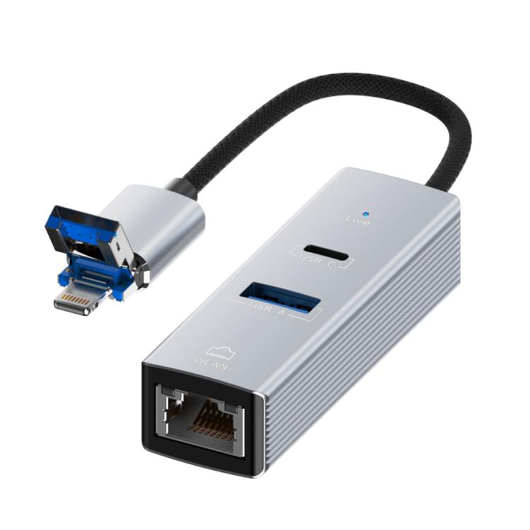 USB / 8 Pin to Type-C RJ45 USB-A HUB Expand Converter, USB / 8 Pin